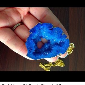 Dark blue solid Quartz Druzy in gold necklace